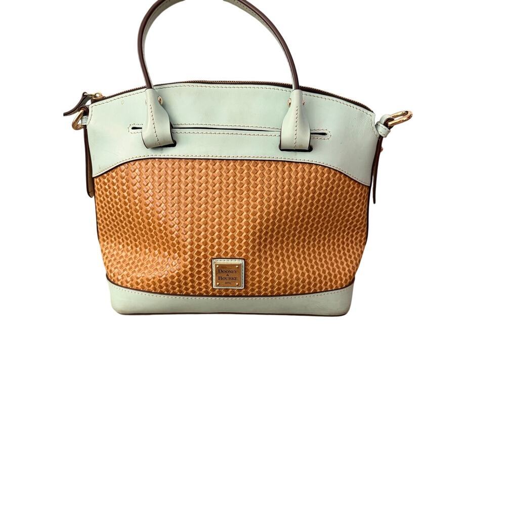Dooney & Bourke Satchel Bag Woven Embossed Leather Woven Domed Brown Blue